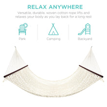 Load image into Gallery viewer, Cotton Rope 2-Person Double Hammock w/ Spreader Bars, Carrying Case
