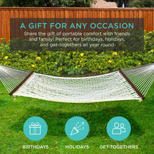 Load image into Gallery viewer, Cotton Rope 2-Person Double Hammock w/ Spreader Bars, Carrying Case
