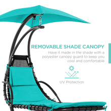 Load image into Gallery viewer, Hanging Curved Chaise Lounge Chair w/ Built-In Pillow, Removable Canopy
