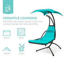 Load image into Gallery viewer, Hanging Curved Chaise Lounge Chair w/ Built-In Pillow, Removable Canopy
