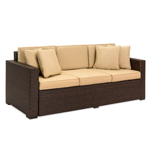 Load image into Gallery viewer, Outdoor 3-Seat All-Weather Wicker Lounge Sofa w/ Removable Cushions
