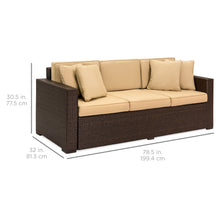 Load image into Gallery viewer, Outdoor 3-Seat All-Weather Wicker Lounge Sofa w/ Removable Cushions
