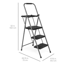 Load image into Gallery viewer, Folding Steel 3-Step Ladder w/ Hand Grip, Wide Steps, 330lbs Capacity
