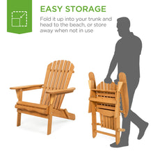 Load image into Gallery viewer, Folding Wood Adirondack Chair Accent Furniture w/ Natural Finish - Brown
