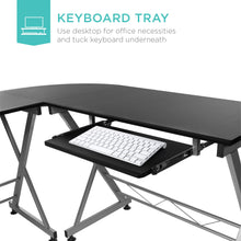 Load image into Gallery viewer, Modular L-Shape Corner Computer Desk w/ Wooden Tabletop, Keyboard Tray
