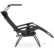 Load image into Gallery viewer, Folding Zero Gravity Recliner Lounge Chair w/ Canopy, Cup Holder
