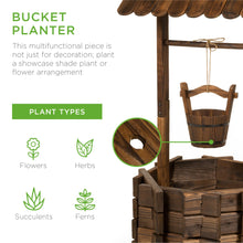 Load image into Gallery viewer, Rustic Wooden Wishing Well Planter Yard Decoration w/ Hanging Bucket
