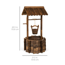 Load image into Gallery viewer, Rustic Wooden Wishing Well Planter Yard Decoration w/ Hanging Bucket
