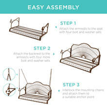 Load image into Gallery viewer, Hanging Iron Porch Swing Patio Furniture w/ Armrests, Chains
