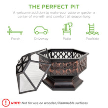 Load image into Gallery viewer, Hex-Shaped Outdoor Fire Pit w/ Flame-Retardant Lid - 24in
