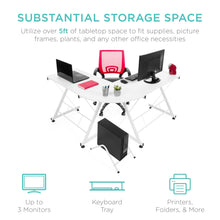Load image into Gallery viewer, Modular L-Shape Corner Computer Desk w/ Wooden Tabletop, Keyboard Tray
