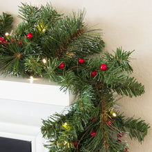 Load image into Gallery viewer, 9ft Pre-Lit Christmas Garland w/ 50 Lights, Pine Cones, Berries
