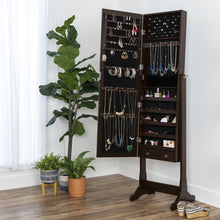 Load image into Gallery viewer, Full Length Tilting Mirrored Jewelry Cabinet Armoire w/ Velvet Interior
