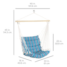 Load image into Gallery viewer, Padded Indoor/Outdoor Cotton Hammock Chair w/ 40in Spreader Bar
