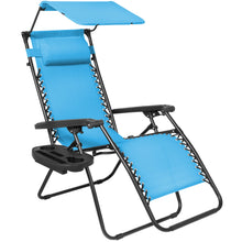 Load image into Gallery viewer, Folding Zero Gravity Recliner Lounge Chair w/ Canopy, Cup Holder
