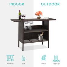 Load image into Gallery viewer, Outdoor Wicker Bar Counter Table w/ 2 Steel Shelves, 2 Rails
