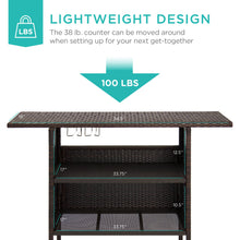 Load image into Gallery viewer, Outdoor Wicker Bar Counter Table w/ 2 Steel Shelves, 2 Rails
