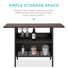 Load image into Gallery viewer, Outdoor Wicker Bar Counter Table w/ 2 Steel Shelves, 2 Rails
