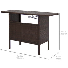 Load image into Gallery viewer, Outdoor Wicker Bar Counter Table w/ 2 Steel Shelves, 2 Rails
