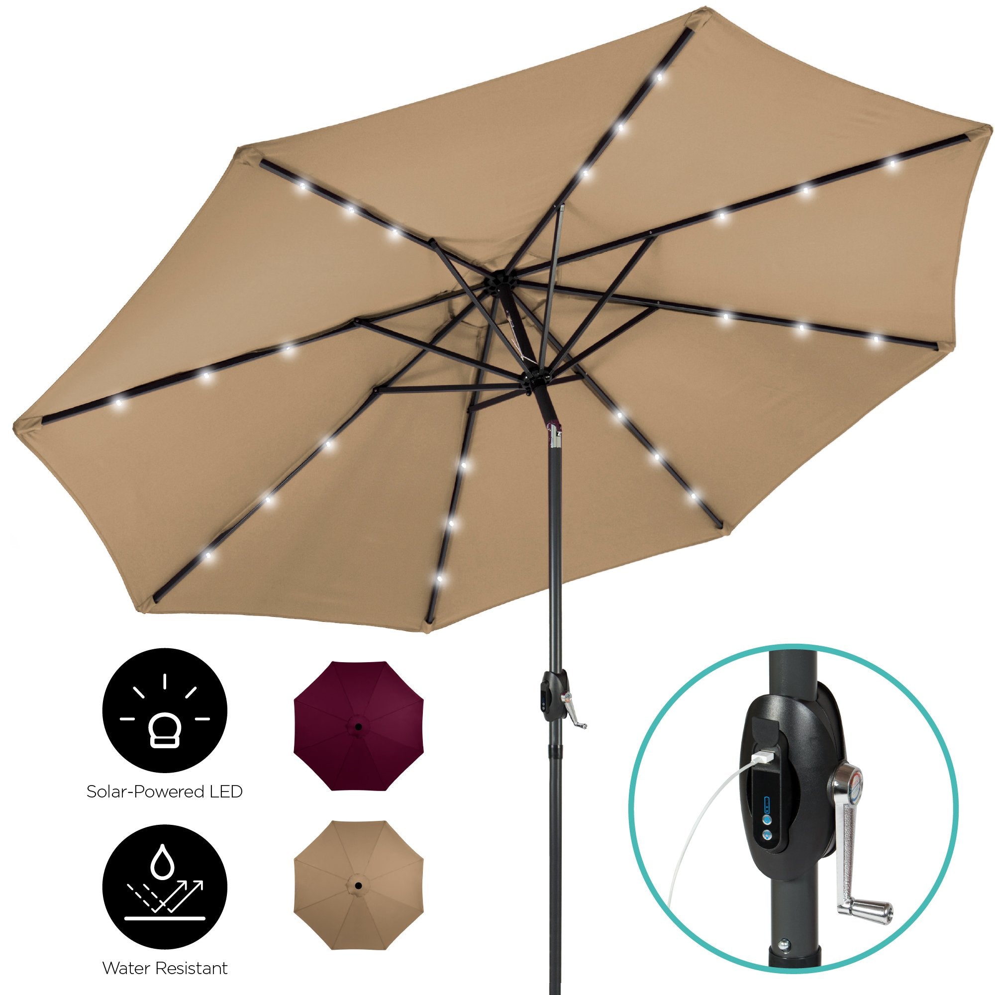 10ft Solar Patio Umbrella w/ USB Charger, Portable Power Bank –  rosalight2f.com