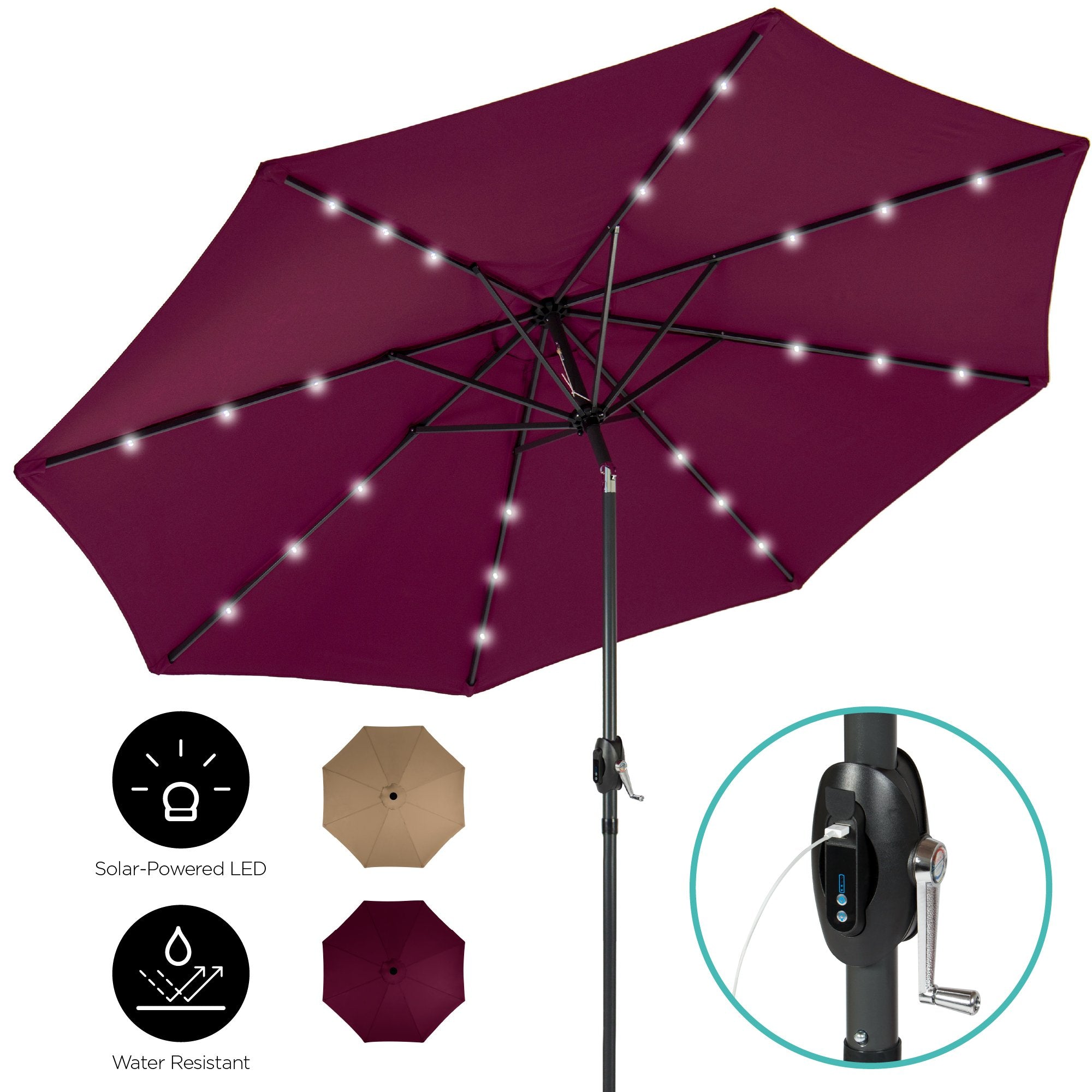 10ft Solar Patio Umbrella w/ USB Charger, Portable Power Bank –  rosalight2f.com