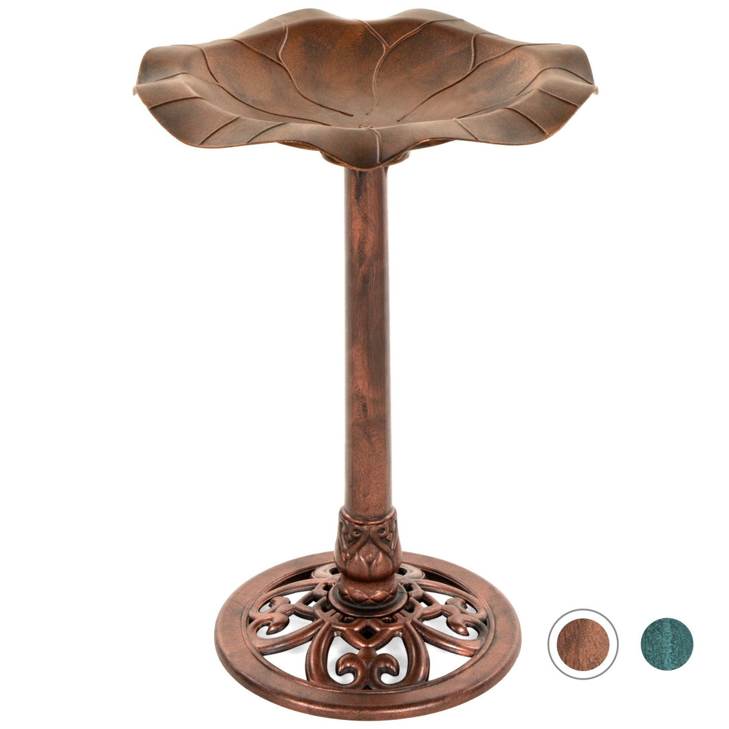 Lily Leaf Pedestal Bird Bath Decoration Accent w/ Floral Accents