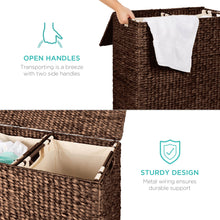 Load image into Gallery viewer, Extra Large Water Hyacinth Double Laundry Hamper Basket w/ 2 Liner Bags
