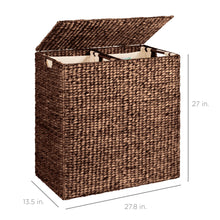Load image into Gallery viewer, Extra Large Water Hyacinth Double Laundry Hamper Basket w/ 2 Liner Bags
