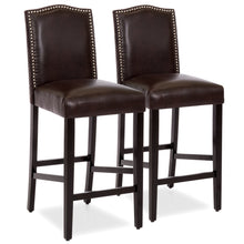 Load image into Gallery viewer, Set of 2 30in Faux Leather Counter Height Bar Stools w/ Studded Trim Back
