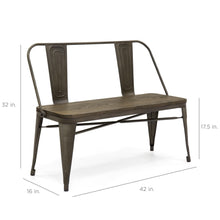 Load image into Gallery viewer, Industrial Metal Farmhouse Dining Bench w/ Wood Seat, Removable Back - 42in
