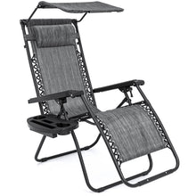 Load image into Gallery viewer, Folding Zero Gravity Recliner Lounge Chair w/ Canopy, Cup Holder
