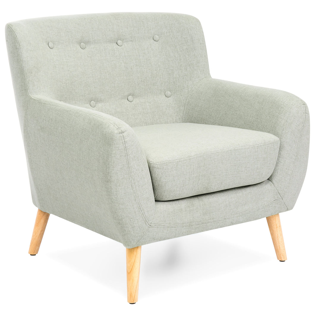 Mid-Century Modern Tufted Linen Accent Chair