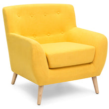 Load image into Gallery viewer, Mid-Century Modern Tufted Linen Accent Chair
