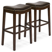 Load image into Gallery viewer, Set of 2 31in Backless Bar Stool Accent Chairs w/ Faux Leather, Brass Studs
