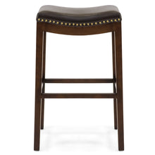 Load image into Gallery viewer, Set of 2 31in Backless Bar Stool Accent Chairs w/ Faux Leather, Brass Studs

