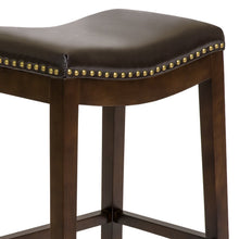 Load image into Gallery viewer, Set of 2 31in Backless Bar Stool Accent Chairs w/ Faux Leather, Brass Studs
