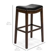 Load image into Gallery viewer, Set of 2 31in Backless Bar Stool Accent Chairs w/ Faux Leather, Brass Studs
