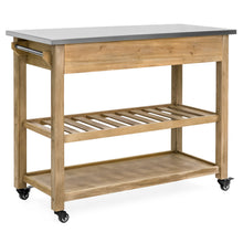 Load image into Gallery viewer, Kitchen Island Storage &amp; Bar Cart w/ Stainless Steel Top - Rustic Wood
