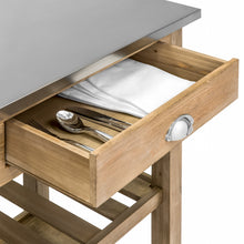 Load image into Gallery viewer, Kitchen Island Storage &amp; Bar Cart w/ Stainless Steel Top - Rustic Wood
