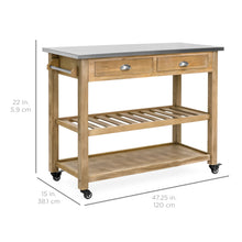 Load image into Gallery viewer, Kitchen Island Storage &amp; Bar Cart w/ Stainless Steel Top - Rustic Wood
