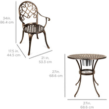 Load image into Gallery viewer, Cast Aluminum Patio Bistro Set w/ Ice Bucket, Chairs, Copper Finish
