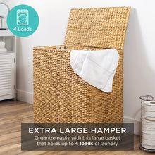 Load image into Gallery viewer, Extra Large Water Hyacinth Double Laundry Hamper Basket w/ 2 Liner Bags
