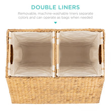 Load image into Gallery viewer, Extra Large Water Hyacinth Double Laundry Hamper Basket w/ 2 Liner Bags
