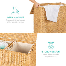 Load image into Gallery viewer, Extra Large Water Hyacinth Double Laundry Hamper Basket w/ 2 Liner Bags
