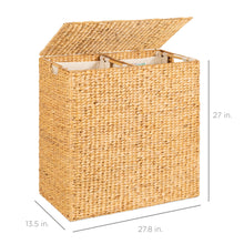 Load image into Gallery viewer, Extra Large Water Hyacinth Double Laundry Hamper Basket w/ 2 Liner Bags
