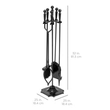 Load image into Gallery viewer, Rustic 5-Piece Iron Fireplace Tool Set w/ Tongs, Poker, Broom, Shovel, Stand
