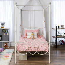 Load image into Gallery viewer, Classic 4-Post Metal Canopy Twin Bed Frame w/ Scroll Design

