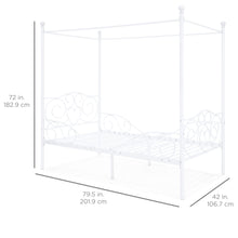 Load image into Gallery viewer, Classic 4-Post Metal Canopy Twin Bed Frame w/ Scroll Design
