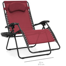 Load image into Gallery viewer, Outdoor Oversized Zero Gravity Chair Furniture w/ Cup Holder, Pillow
