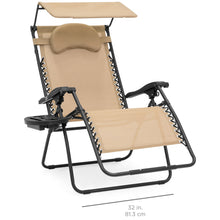 Load image into Gallery viewer, Oversized Zero Gravity Chair w/ Folding Canopy Shade Cup Holder
